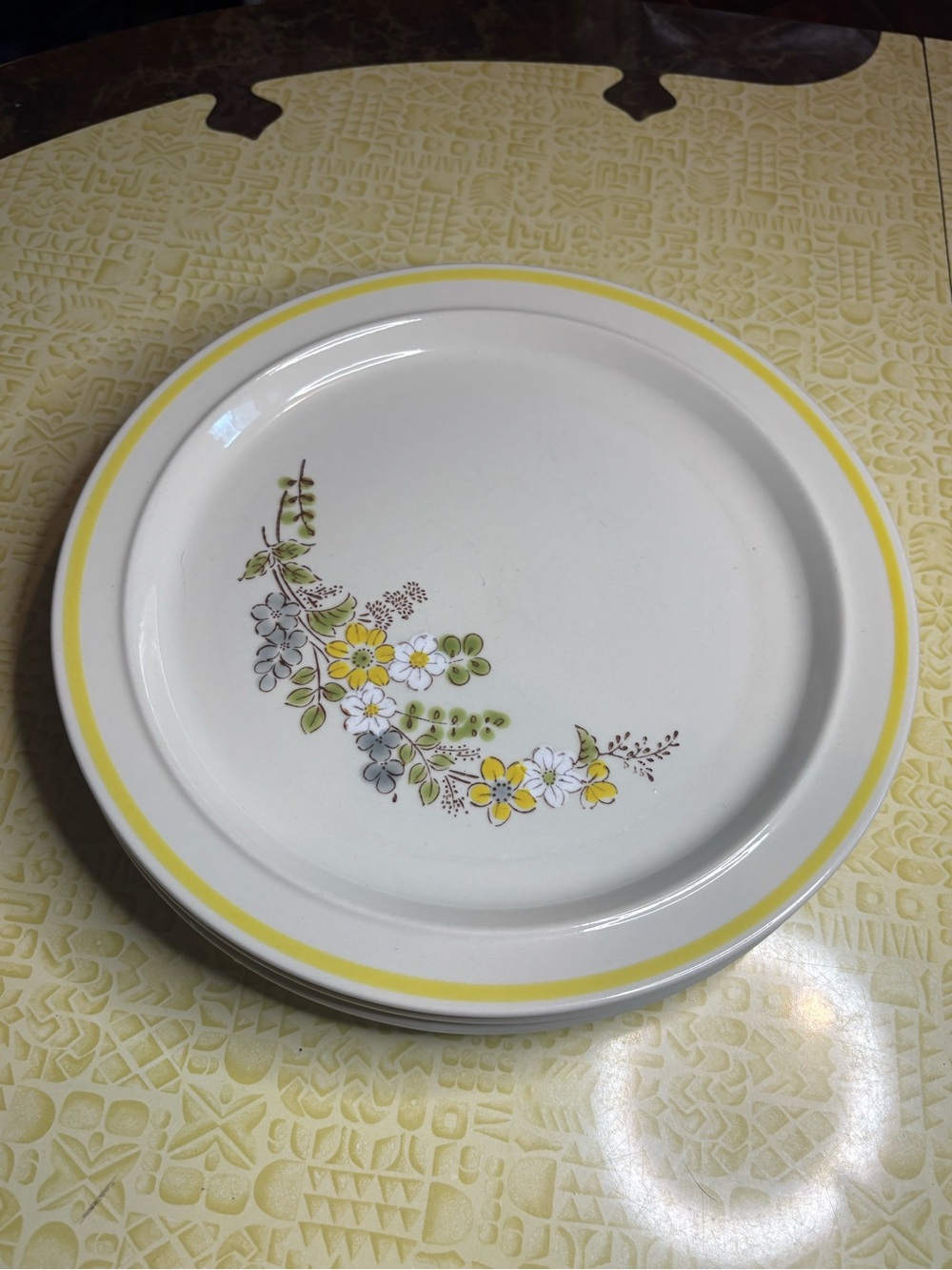 Vintage Yellow Floral Ceramic Dinner Plate - set of 3